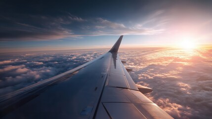 Obraz premium Airplane Wing at Sunrise