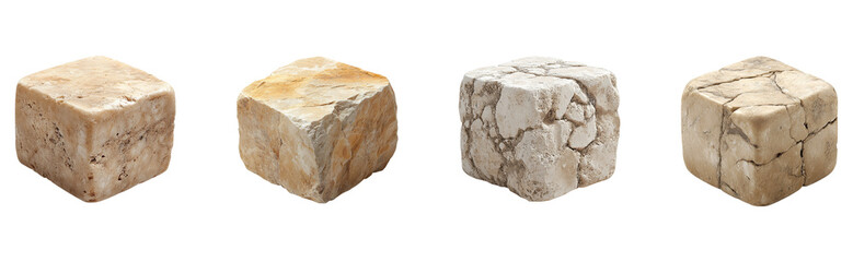 Cubed stone decorative elements in various shades.