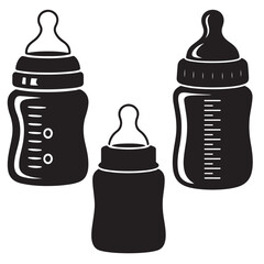 baby bottles vector silhouettes