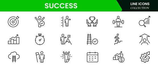 Success line icons collection. Big UI icon set in a flat design. Thin outline icons pack. Vector illustration web line icon collection