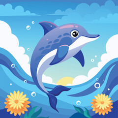 A playful dolphin leaps from the ocean's surface