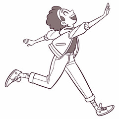 Happy Young Woman Runs Joyfully With Outstretched Arms Cartoon Vector