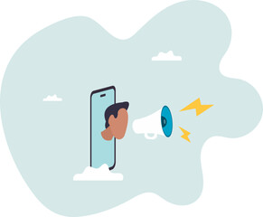 Mobile marketing, digital strategy using influencer or advertising with social media app targeting user smartphone .character for design.