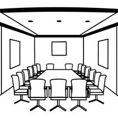 Minimalist Line Art Conference Room With Table And Chairs Vector Illustration