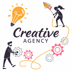 Creative Agency Illustration With Team Idea Lightbulb And Gear Graphic