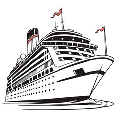 Obraz premium Cruise Ship Illustration Black And White Ocean Liner Vector Graphic