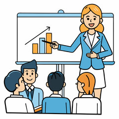 Business Presentation By Female Leader With Chart Illustration And Team Audience