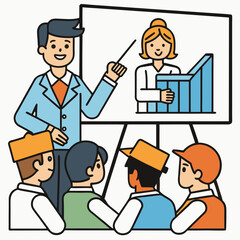 Business Presentation With Female Speaker Showing Graph To Audience Illustration