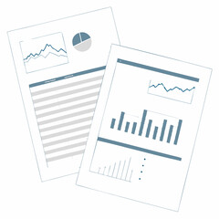 Business Reports With Analytical Charts Diagrams And Tables On Paper Sheets