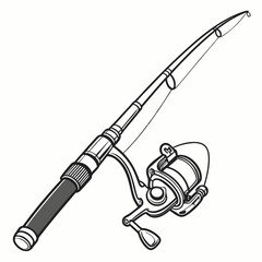 Fishing Rod With Reel Monochrome Illustration For Angling Sport And Recreational Fishing