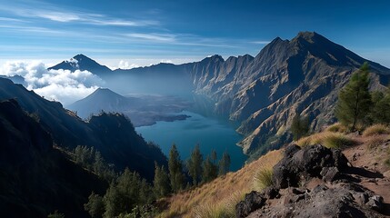 Fototapeta premium Volcanic caldera lake in mountain range