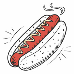 Delicious Hot Dog With Mustard Cartoon Illustration For Food Themed Designs
