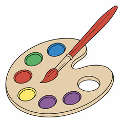 Colorful Cartoon Artist Palette With Paintbrush For Painting Isolated