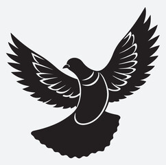 pigeon or flying dove silhouette vector art illustration, dove with wings