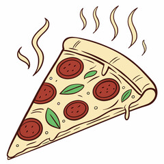 Hot Pepperoni Pizza Slice With Basil And Melted Cheese Illustration Graphic