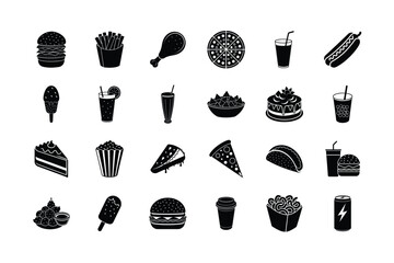 Set  of fast food and drinks vector silhouette