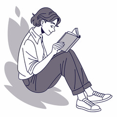 Woman Relaxing While Reading A Book Illustration In A Minimalist Style