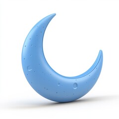 Light blue crescent moon, 3D render, isolated on white background
