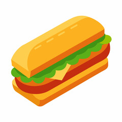 Isometric Sandwich Illustration With Lettuce Cheese And Meat Isolated On White