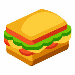 Isometric Sandwich Illustration With Tomato Lettuce And Cheese On White Background