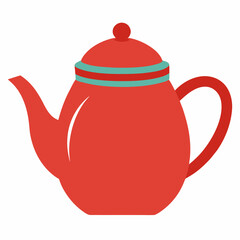 Red Teapot Illustration With Turquoise Accent Stripes On White Background