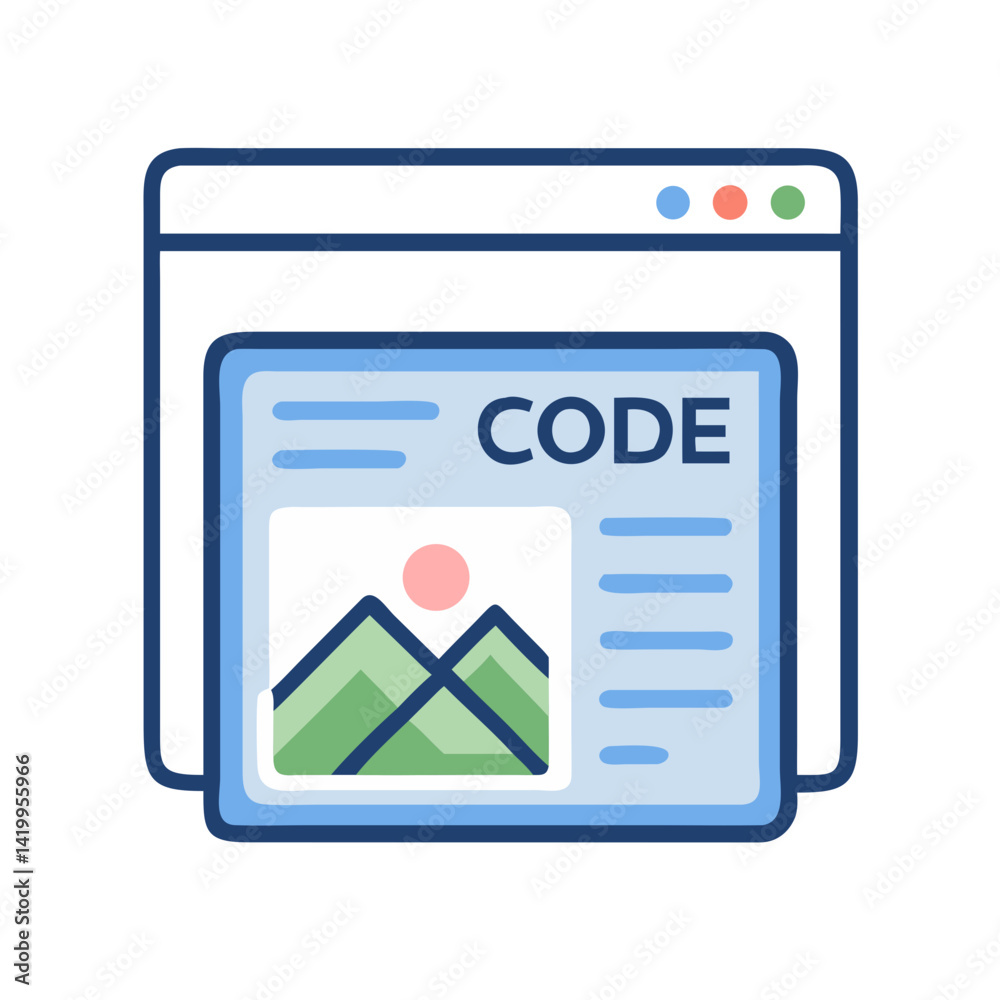 Poster Browser Window with Code and Image Icon Representing Web Development and Visual Content