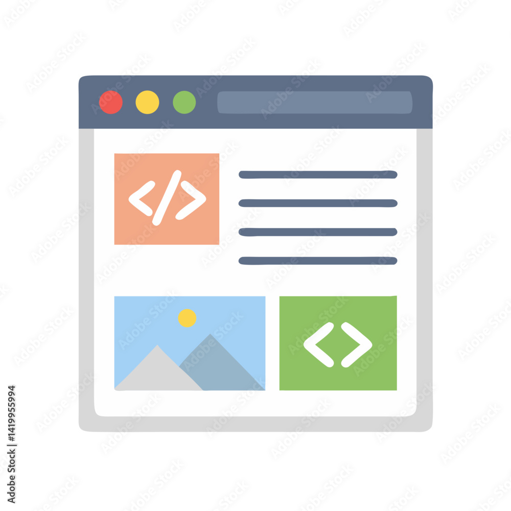 Poster Browser Window with Code and Image Icon Representing Web Development and Visual Content