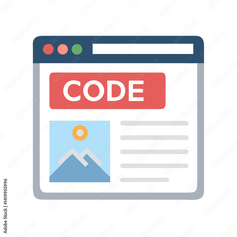 Poster Browser Window with Code and Image Icon Representing Web Development and Visual Content