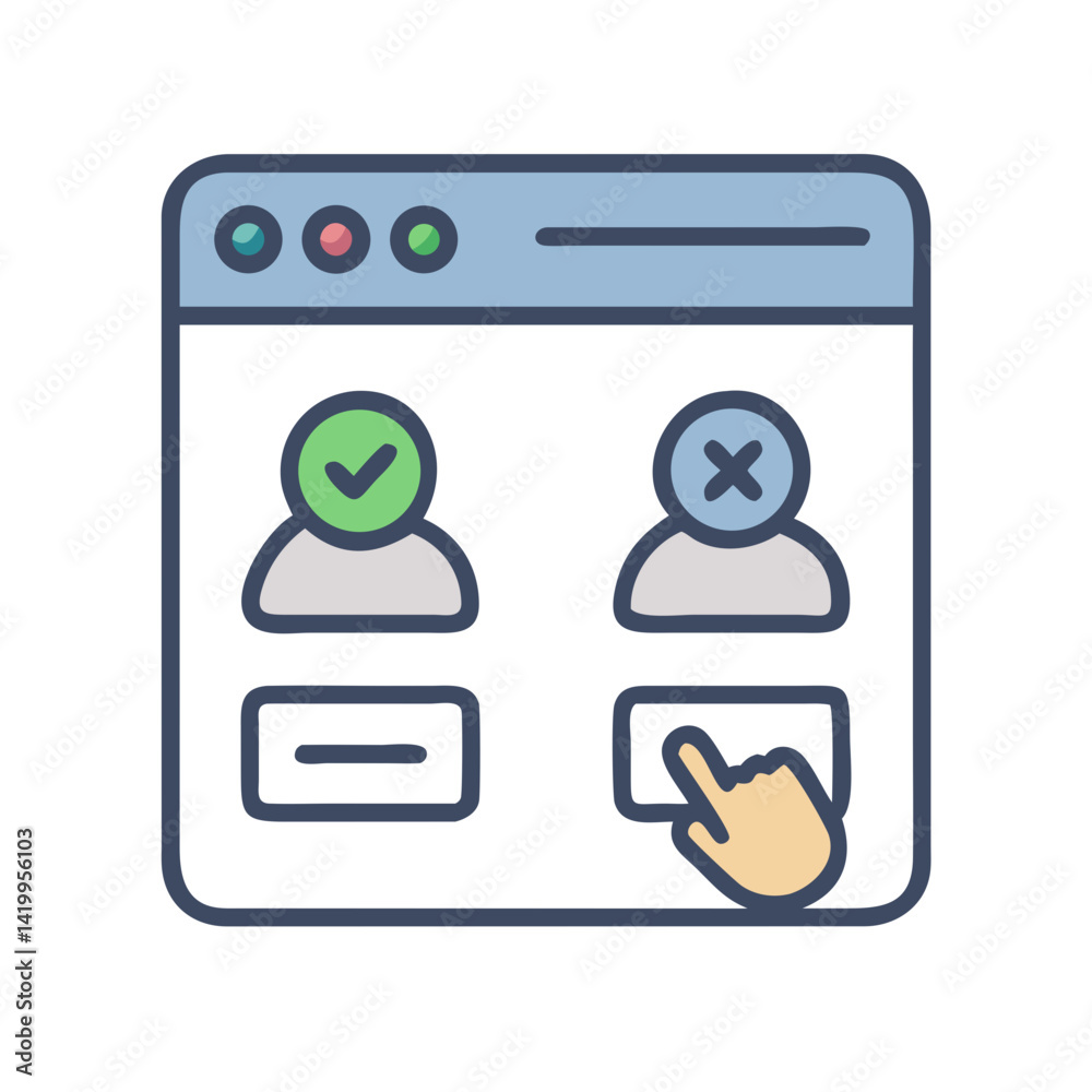 Poster Browser with Decision Buttons Icon Representing User Interaction and Web Navigation