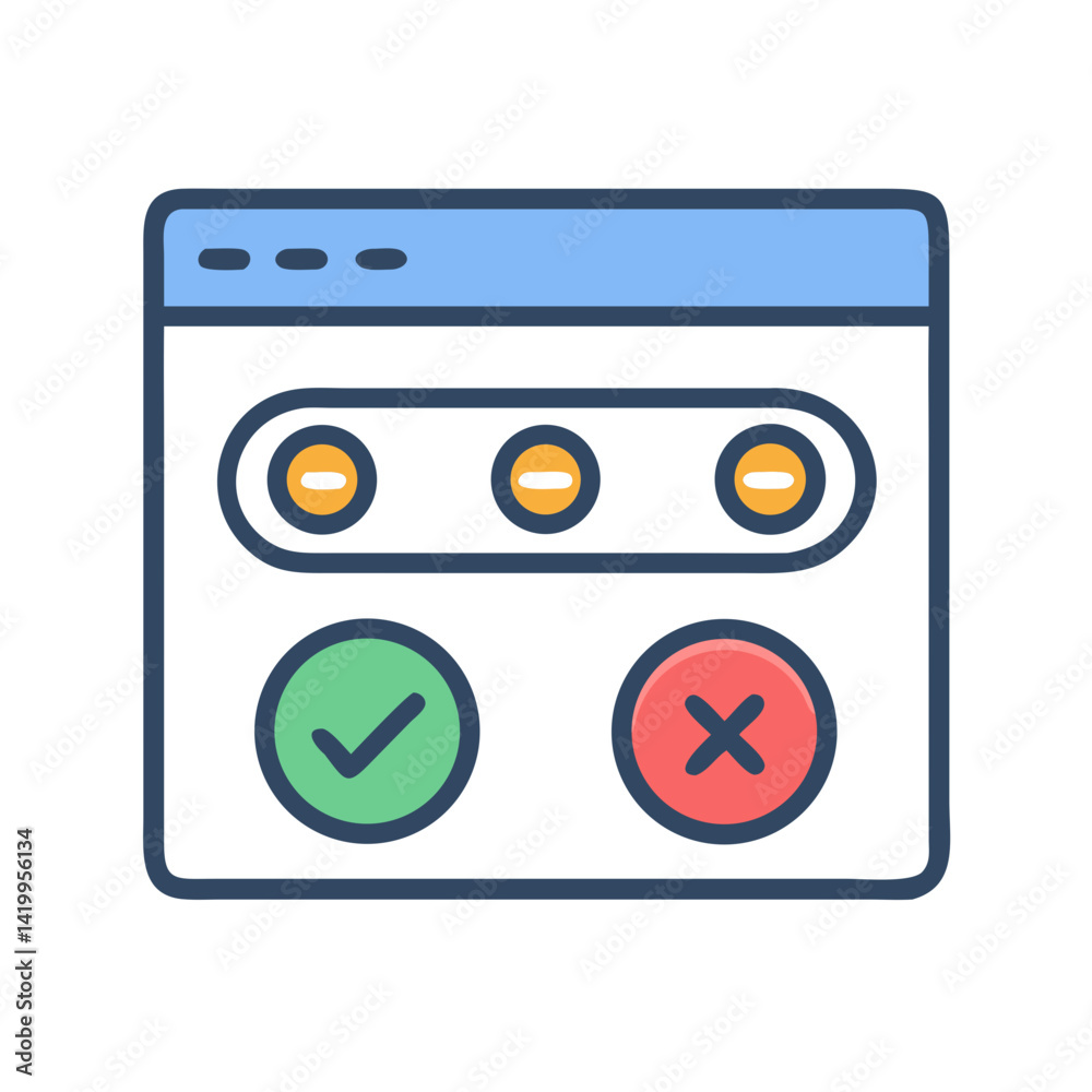Poster Browser with Decision Buttons Icon Representing User Interaction and Web Navigation