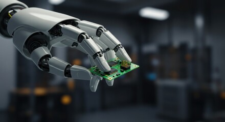 Robot Hand Holding Circuit Board - Illustration