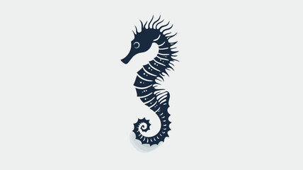 Fototapeta premium A stylized illustration of a seahorse rendered in dark blue tones with a light grey background and clean lines.