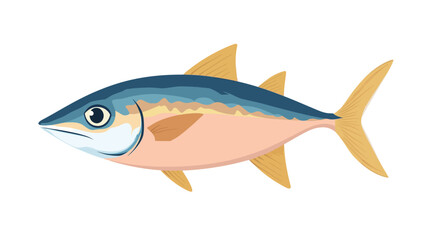 A stylized illustration of a yellowfin tuna, viewed from the side, in a flat painting style.