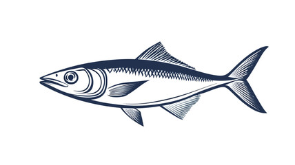 Fototapeta premium A detailed vector illustration of a blue fish rendered in dark blue and white monochrome tones against a clean white background.