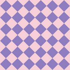 Checkered plaid repeat pattern in purple isolated on pink background.Geometric gingham seamless pattern.Pastel abstract background with squares.Vector graphic wallpaper.