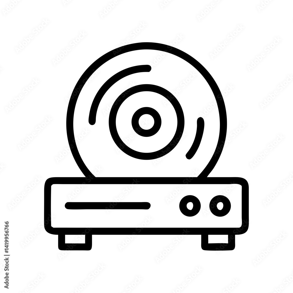 Poster cd player icon representing optical music playback and audio entertainment