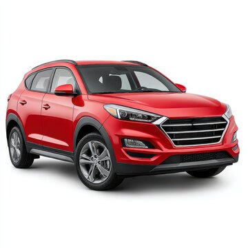 Red suv car front view studio shot isolated on white background