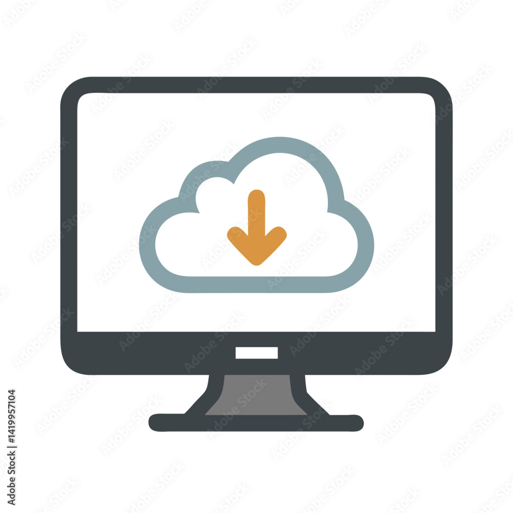 Poster Cloud Download on Monitor Icon Representing Cloud Storage and Data Access