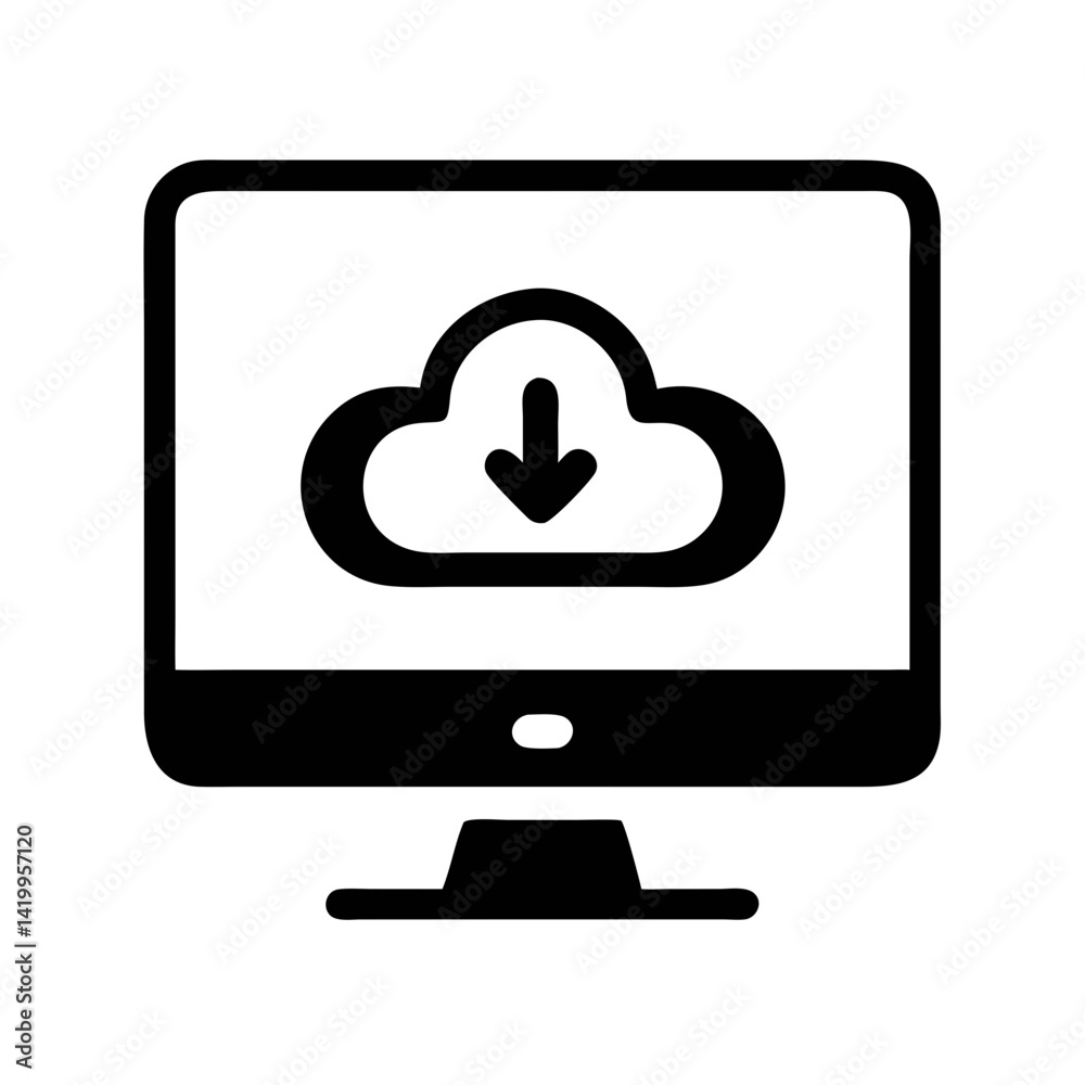 Poster Cloud Download on Monitor Icon Representing Cloud Storage and Data Access