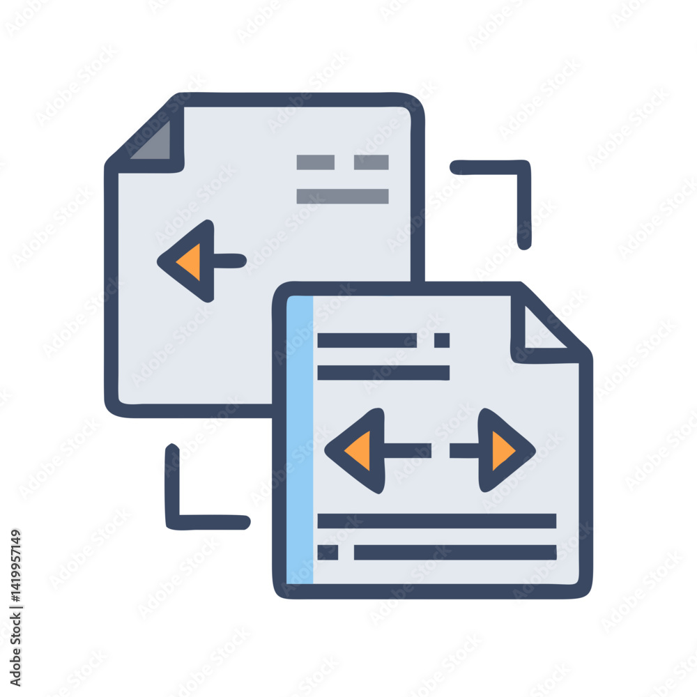 Poster Code File Transfer Icon Representing Development and Data Migration