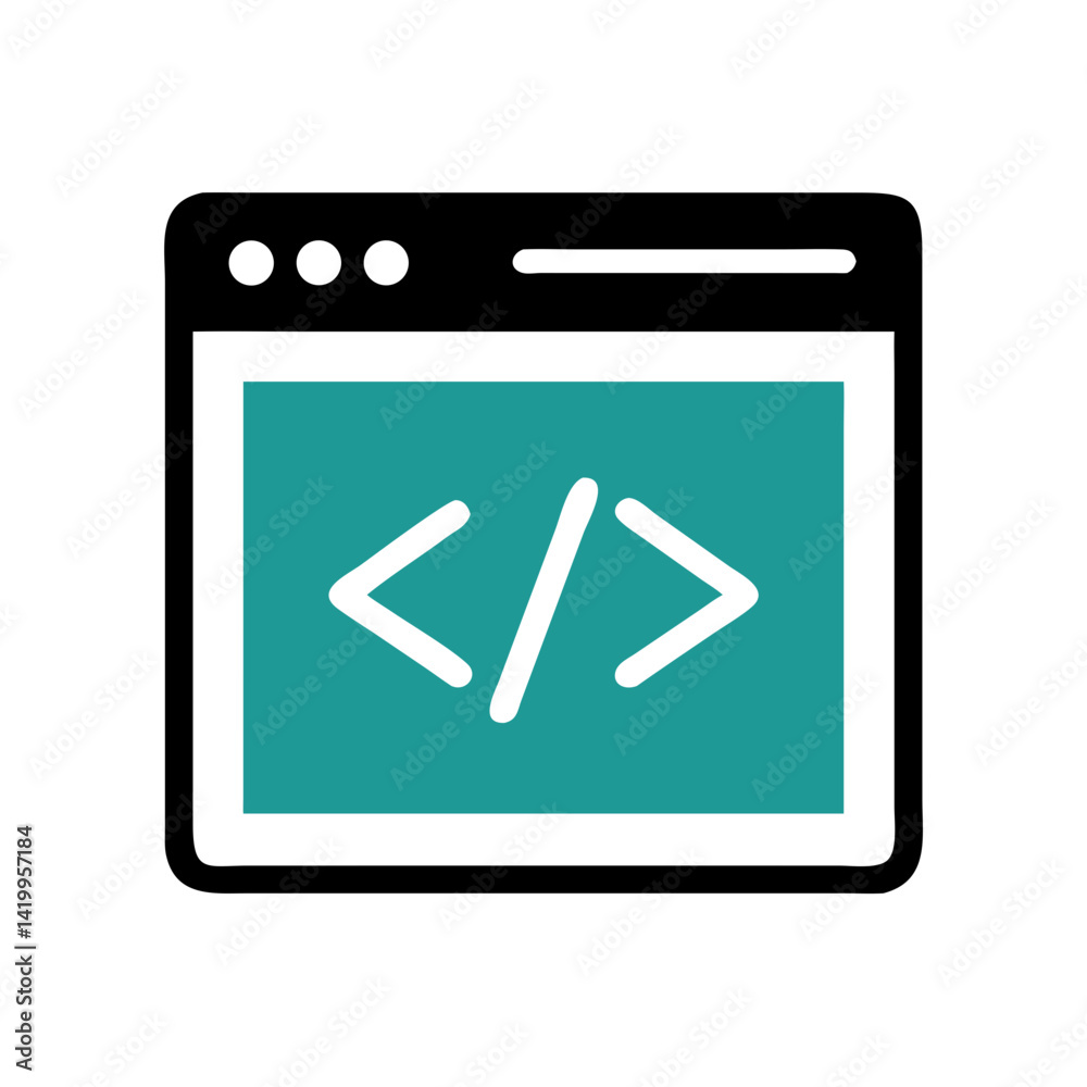Poster Code Window Icon Representing HTML and Web Development