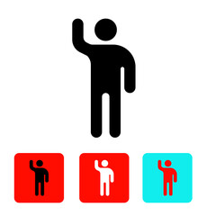 Fototapeta premium People raising hands icon, black, white and colored buttons