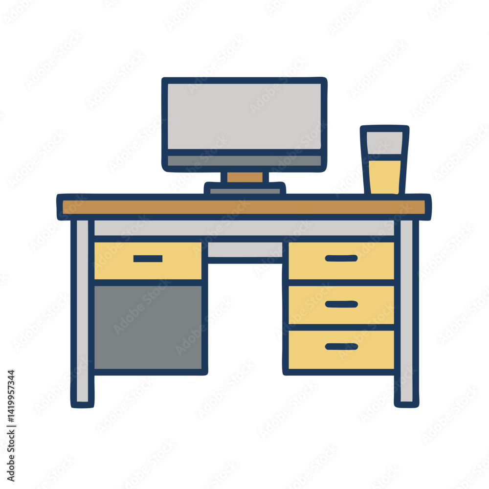 Aufkleber computer desk with drawers icon representing home office workspace and organization