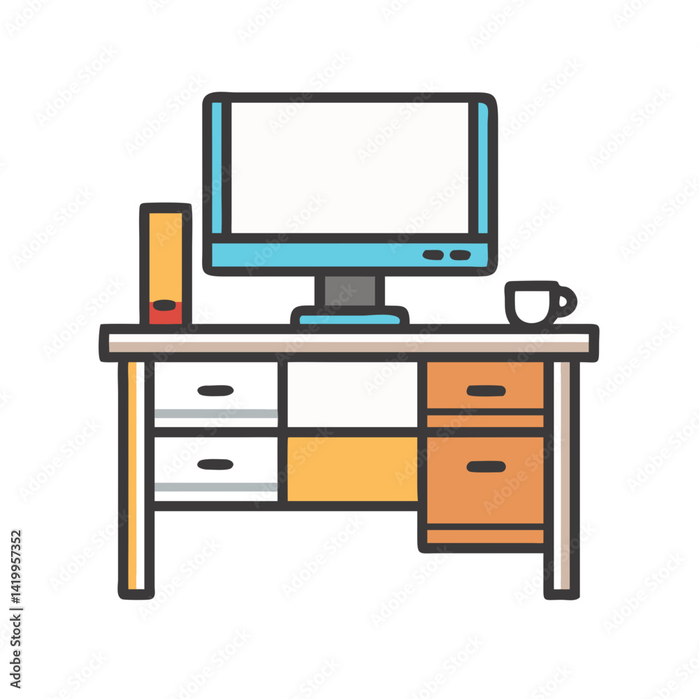 Aufkleber computer desk with drawers icon representing home office workspace and organization