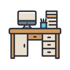 Computer Desk with Drawers Icon Representing Home Office Workspace and Organization