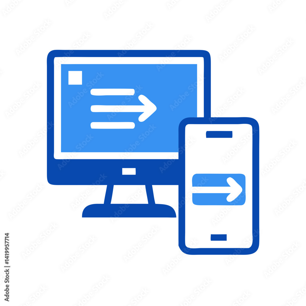 Poster Desktop and Mobile Sync Icon Representing Responsive Design and Cross-Device Synchronization