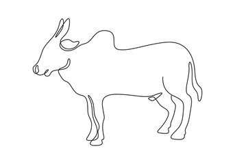 Continuous single line drawing ox.  Eid ul adha concept ox drawing. Continuous one line art ox. Doodle vector illustration
