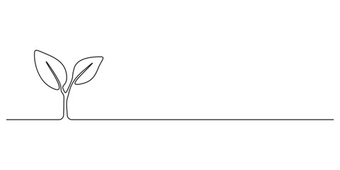Growing sprout single line art .Vector silhouette of growing green plant. Hand drawn green leaf. Growing sprout plant continuous one line . Plant with roots single line art. Doodle vector illustration