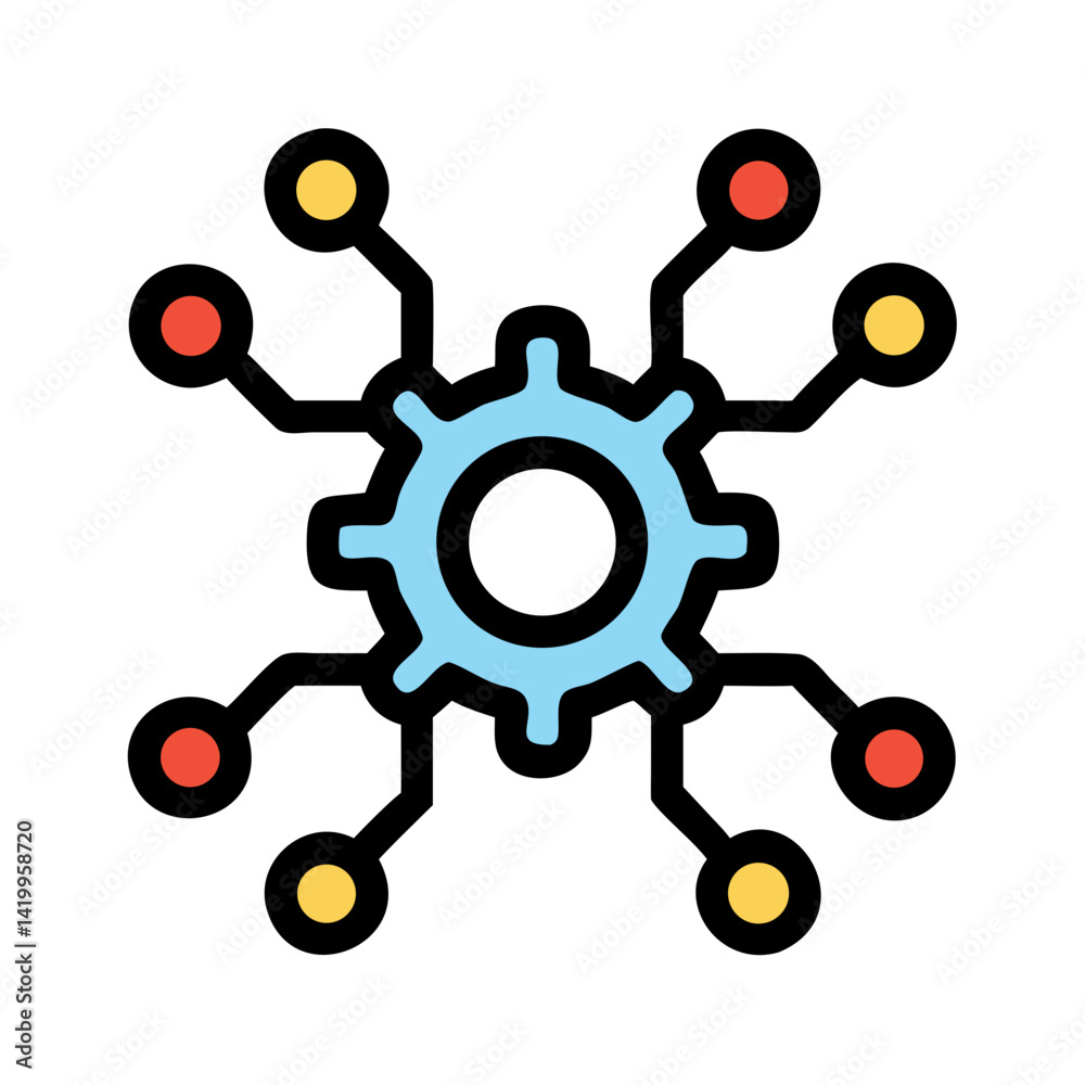Poster Gear with Network Nodes Icon Representing Backend Development and System Architecture