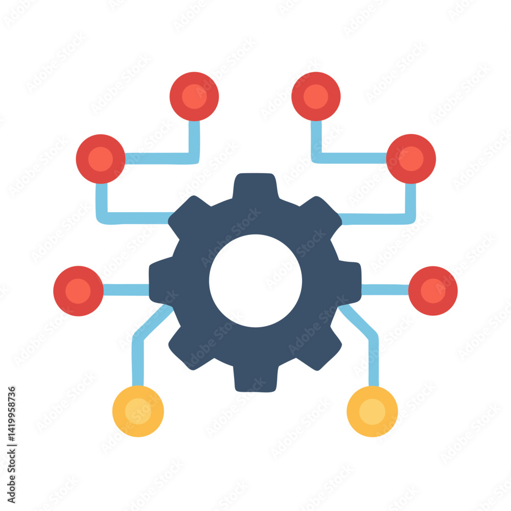 Poster Gear with Network Nodes Icon Representing Backend Development and System Architecture